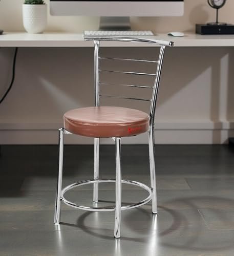 KITHANIA Comfortable Multipurpose Steel Dining/Restaurant/Cafe/Home/Office/Study Chair, with Cushion seat, Without arms Chair Holds up to 115 kg (1, Brown, Standard)
