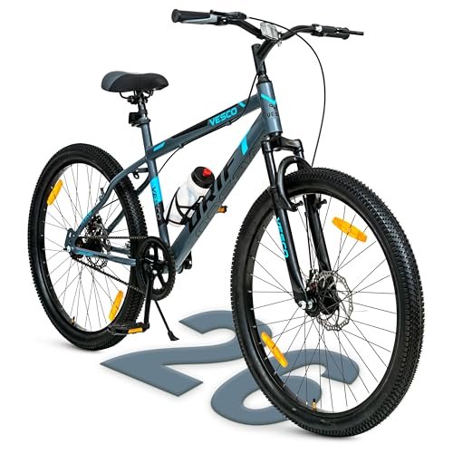 VESCO Drift 26 T MTB Cycle for Men with Front Suspension/Disc Brake/Single Speed Mountain Bicycle | Ideal for Adult & Boys (Grey),18 inches