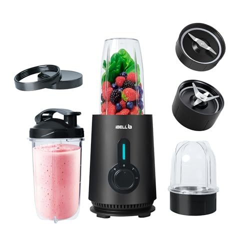 iBELL NUTRIMAX300X Nutri Blender/Smoothie Maker– 600W High Speed Mixer Grinder with 24,000 RPM, 2 Blades, Pure Copper Motor, 3 Multi-Purpose Jars, SS Blades, Sipper Cap & 2-Year Warranty (Black)