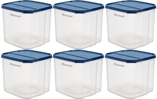 Floraware 4.5 Litres Modular Multi-Purpose Plastic Containers with Lid for Kitchen Storage | Food Grade BPA Free Leak Proof | Spices Atta Grains and More Organizers Set 6 (4500ml, Blue)