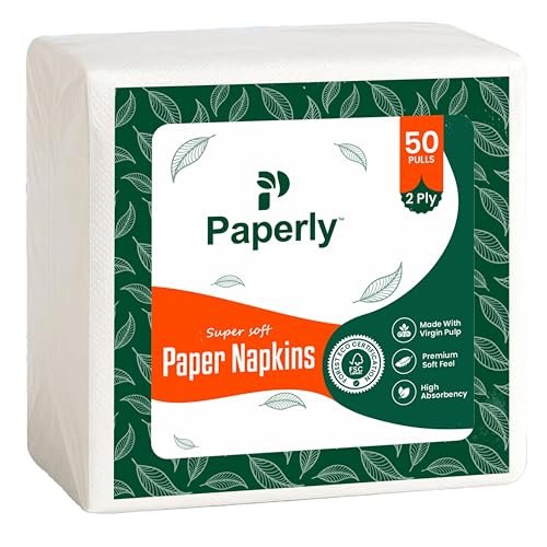 Paperly Premium Tissue Paper Napkins | Embossed 100% Virgin Pulp Disposable Dinner Serviettes for Restaurants Hotels Travel Home, Car, Office (1, 2 Ply (50 Pulls))