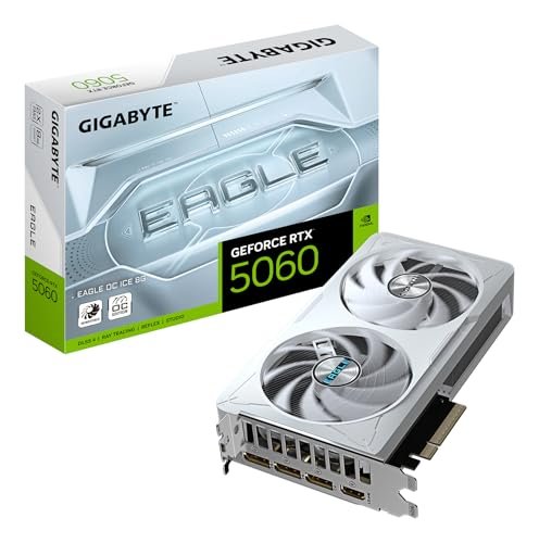 Gigabyte GeForce RTX 5060 Eagle OC Ice 8G Graphics Card – 8GB GDDR7, 128bit, PCI-E 5.0, 2550 MHz Core Frequency, 3 x DisplayPort, 1 x HDMI, GV-N5060EAGLEOC ICE-8GD