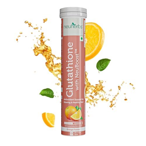 Neuherbs Glutathione 600mg – 15 Effervescent Tablets For Healthy & Glowing Skin | L-Glutathione Tablets With Hyaluronic Acid, Vitamin C & E For Skin Glow, Hydration & Anti Pigmentation | Orange Flavour