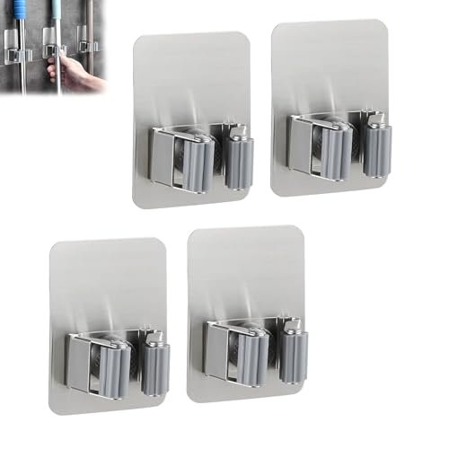 LUSH VERA Adhesive Wall Hook | Transparent Reusable Hooks for Tiles, Glass, Metal, Wood Surfaces, Heavy Duty (Broom Holder Pack of 4)