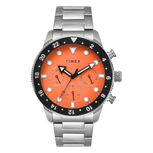 TIMEX Analog Watch for Man with Orange Round Dial & Silver Stainless Steel Bracelet Band Water Resistant Men’s Wrist Watches – TWEG272SMU07