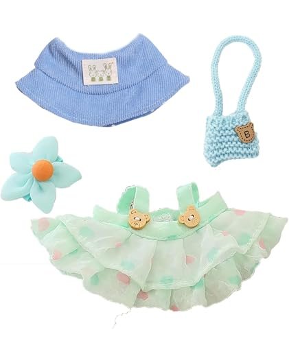 3 Pcs Clothes for 17cm Dolls, Clothes Set for 17cm Plush Toys, Crochet Knitted 3 Piece Set Hat Clothes Backpack for Dolls, Stylish Cute Doll Dress up Accessories (No Doll) (4pcs(Green))