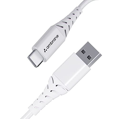 Ambrane 60W / 3A Fast Charging Output Cable with Type-C USB Cable to USB for Mobile, Neckband, True Wireless Earphone Charging, 480mbps Data Sync Speed, 1m Length (ACT – AZ10, White)