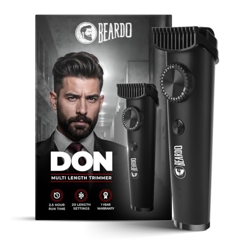 Beardo Don Trimmer for Men | 90 min Run Time | 20 Length Settings | Cordless | Washable Stainless Steel Blades | Powerful Li+ battery for quick charging | Stylish Gun Metal finish | Gift For Brother | Gift For Friends