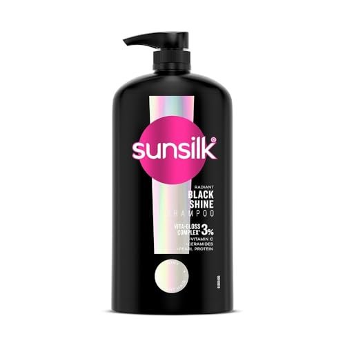 Sunsilk Radiant Black Shine Shampoo 1000 ml || Infused with 3% VITA-GLOSS COMPLEX* || Gives Glass Shine Hair