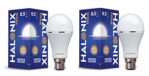 Halonix 8.5 Watt B22 LED White Rechargeable Emergency light Inverter Bulb, Pack of 2 | Upto 4 hrs Back up|