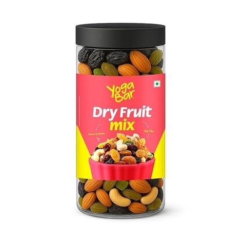 Yogabar Dry Fruit Mix 400g | Healthy Mix of Almonds, Cashews, Raisins,Candied Amla,Candied Kiwi | Healthy Snack Mix | Source of Protein & Fibre