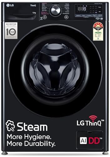 LG 12 Kg, 5 Star, AI Direct Drive Technology, Wi-Fi, Steam Fully Automatic Front-Loading Washing Machine (FHP1412Z5O, Intelligent & Convenient Fabric Care, Allergy Care, Remote Control, Onyx Black)