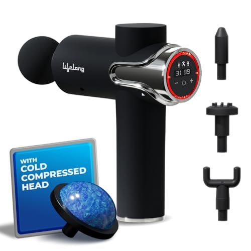 Lifelong LLGM189 Gun Massager with 5 Massage Heads, 3 Modes & 99 Speed Settings, Rechargeable, Cold Compression & Deep Tissue Percussion Massage for Pain Relief of Full Body Muscles