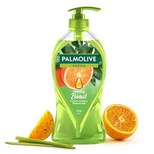 Palmolive Aroma Morning Tonic Body Wash, 750ml Shower Gel Single Pump Bottle, 100% Natural Citrus Essential Oil & Lemongrass Extracts for a Soft and Smooth Skin, pH Balanced Bodywash, Free of Parabens & Silicones ​