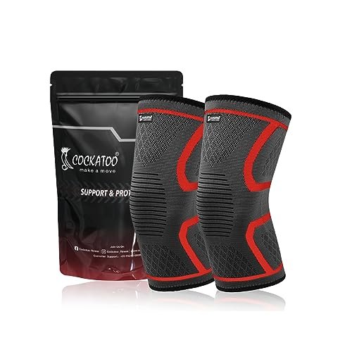 Cockatoo Knee Support For Men,Knee Cap Compression Support for Gym Running, Cycling, Sports, Jogging, Workout Pain Relief,Material: Nylon & Spandex(Pack Of Two) (C-KNEE333-RED, L)
