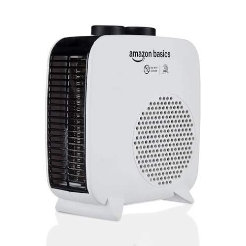 Amazon Basics Compact Portable Room Heater | 2000W | Corded Electric | Convection Heating with 2 Heat Settings | Indoor Use | Small | White PP Plastic