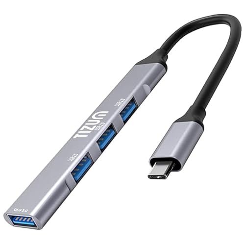 Tizum USB C Hub (4-in-1), Type C Multiport Adapter/Connector with 1 x USB 3.0 & 3 x USB 2.0 Ports, up to 5GBPS High Speed Data Transfer, Universally Compatible for Laptop, MacBook, PC, iPad, XPS,Grey