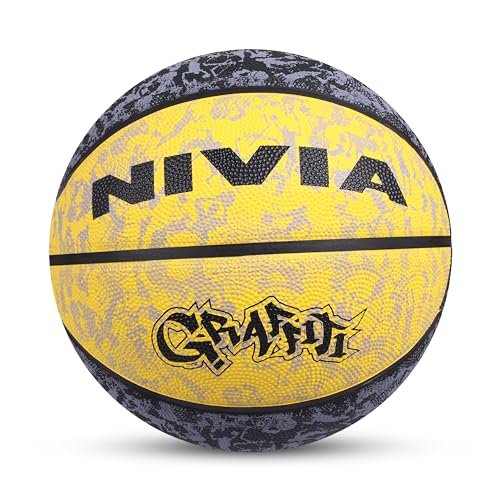 Nivia Graffiti Rubber Basketball – Size: 7 (Yellow)