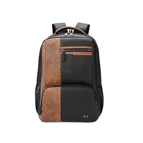 Gear Vintage 4 19″/28L Anti Theft Faux Leather Medium Water Resistant 4 Compartment Laptop Backpack/Casual Backpack/Daypack/Travel Backpack/College Bag For Men/Women(Black-Tan)
