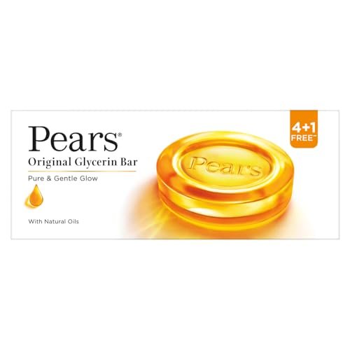 Pears Original Glycerin Soap Bar – Pure & Gentle Glow | With 98% Pure Glycerin | For Hydration & Glow | With Plant Based Cleanser for Skin & Body | Paraben-free | 125gms x 5