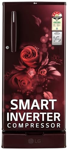 LG 185 L, 4 Star, Direct-Cool, Smart Inverter Compressor, Single Door Refrigerator (GL-D199OSEY.ESEZPST, Scarlet Euphoria, Smart Connect, Solar Connect & Base stand with drawer)