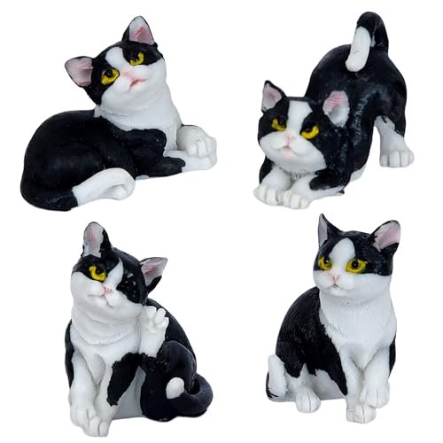 Cortina 4 Pcs Black and White cat Miniature Figurines Showpiece for Him/Her, Home Decor, Table, Car Dashboard, Bedroom,Cake Decoration Items | Birthday Return Gift, Festive Decor (Multicolor)
