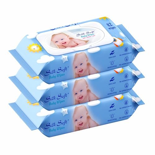 Silk Soft Baby Wet Wipes with Lid – 246 Wipes (82 x 3 Packs) | Fragrance-Free, Alcohol-Free & Hypoallergenic | Extra Thick, Moisturizing & Gentle on Sensitive Baby Skin