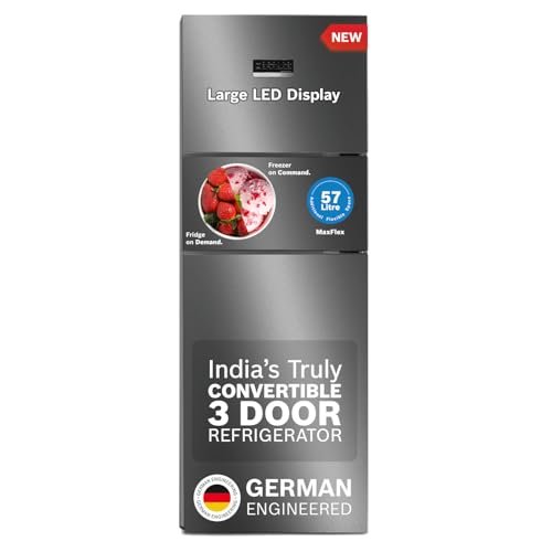 Bosch MaxFlex Convert 335L, 3 Star Inverter Frost Free Triple Door Refrigerator (CMC36K03NI, 8-in-1 Convertible, UV Protected Body Shield, VitaFresh Technology, Adaptive UI, Smoky Steel)