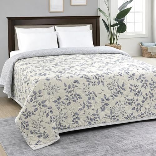 Homedy Luxury Ultrasonic Punch AC Comforter Blanket – Quilted Microfiber Floral Pattern, Lightweight Breathable Hypoallergenic All‑Season Blanket for Bedroom, Travel (225 x 190 Cm) Ash Grey