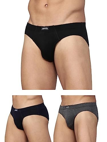 Levi’s Men’s Cotton Brief (Pack of 3) (PR81526_Dk. Grey Melange, Black, Navy_M_Multicolour_M)