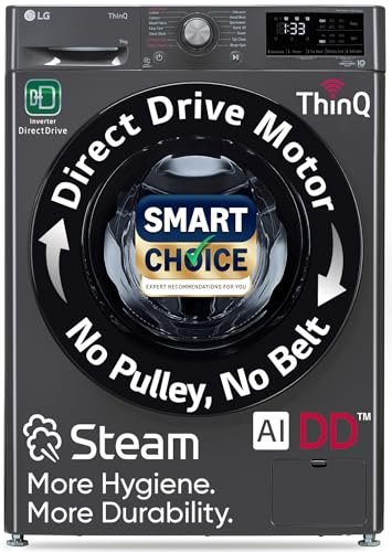 LG Smart Choice, 9 Kg, 5 Star, AI Direct Drive Technology, Steam, 6 Motion DD & Wi-Fi Fully-Automatic Front Load Washing Machine (FHP1209Z5M, Intelligent & Convenient Fabric Care, Middle Black)
