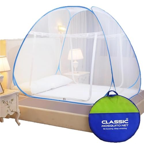 Classic Mosquito Net for Double Bed | King Size Foldable Machardani | Polyester 30GSM Strong Net | PVC Coated Corrosion Resistant Steel Wire – Blue
