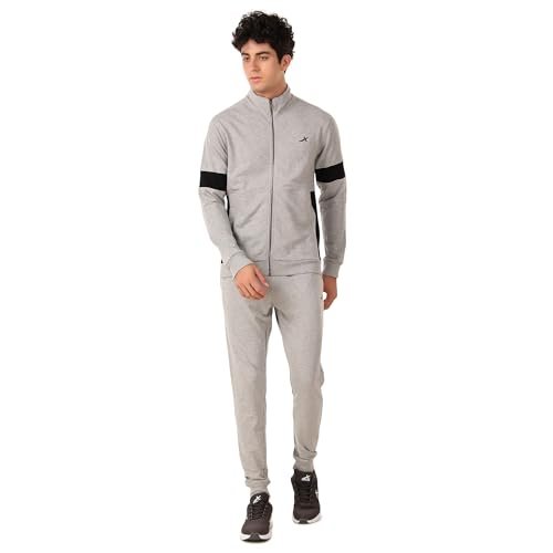 Vector X OTS-326 Men’s Regular Fit Type Sports/Gym Wear Winter Track Suit Zipper Set (Size : L, Color: Grey Melange)