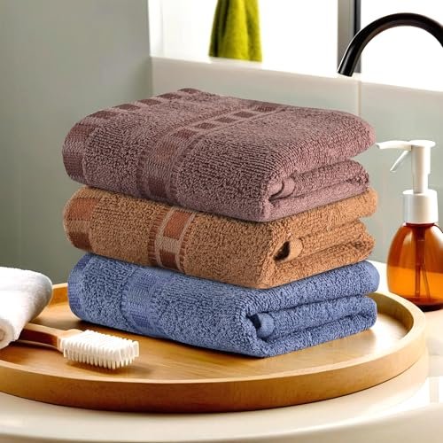 Urbane Home Pack of 3 Cotton Hand/Face Towels for Men & Women | Easily Washable | Workout Gym Napkins for Men | Pocket Towel – Dark Blue-Golden & Brown