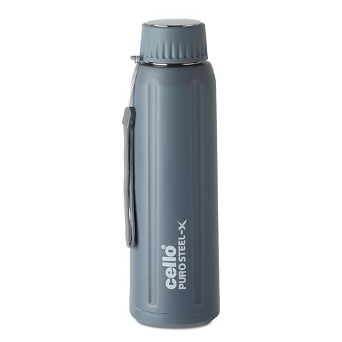 Cello Puro Steel X Spike 600 Water Bottle | Leak Proof & Refrigerator Safe | PU Insulated | Wide Mouth Opening | Keeps Content Cold for Long Hours | 520ml, Light Grey
