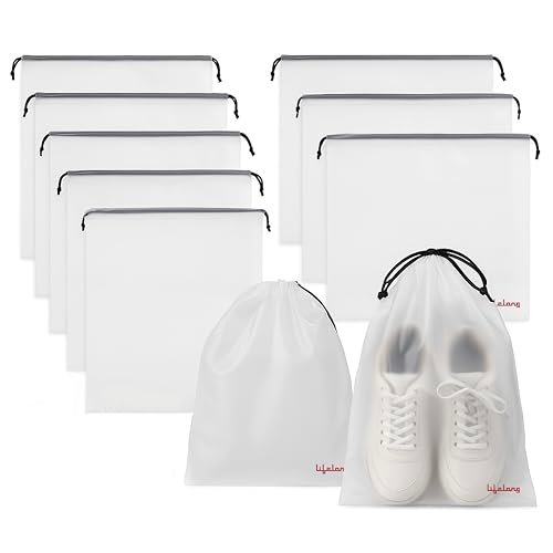 Lifelong Shoe Bags for Travel, Drawstring Travel Shoe Bags for Packing, Dustproof Portable Travel Shoe Storage Bag for Men and Women, Clear, Large, 10 Pack
