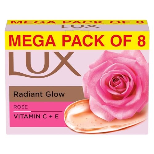 Lux Radiant Glow Bathing Soap infused with Vitamin C & E For Superior Glow Offer Pack of 8 x 150g