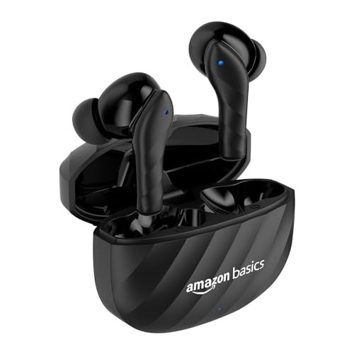 amazon basics TWS in-Ear Earbuds (AB-T10) with Fast Charging up to 50 Hours of Playtime | Dual 10mm Driver | IPX4 Water-Resistance | Bluetooth 5.3 | Charging Case with Mic | Touch Control (Black)
