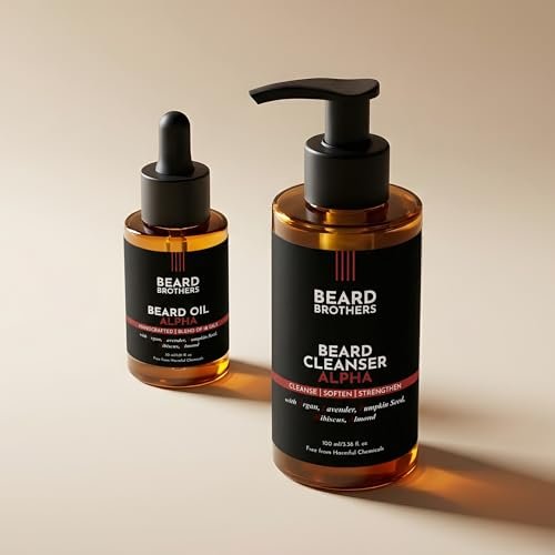 Beard Brothers ALPHA Beard Oil for Men – Nourishes, Strengthens & Fixes Patchy, Uneven Beard (Beard Oil 30 ml + Beard Wash 100 ml)