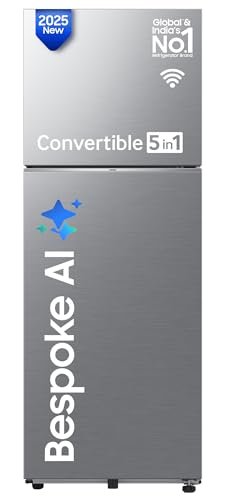 Samsung 350 L, 3 Star, Convertible 5-in-1, Digital Inverter, Frost Free Double Door, WiFi Enabled Bespoke AI Refrigerator (RT38DG5A4DS8HL, Elegant Inox, Silver)