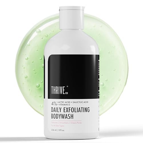 Thriveco Exfoliating Body Wash | Prevents Body Acne, Tan & Dead Skin Removal | With Lactic, Salicylic Acid, Vitamin E & Diacnemide® | Daily Use Shower Gel | For Men & Women | 236ml