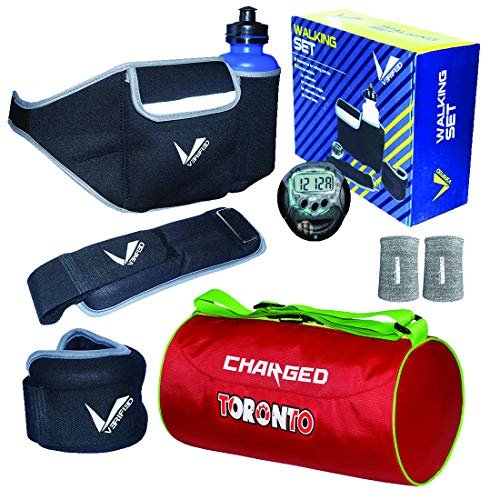 VERIFIED Gym Set Including VF-1026 Walking Set with Charged Gym Bag Toronto Large RED and Wrist Band 3” Pair MILANCHE Grey