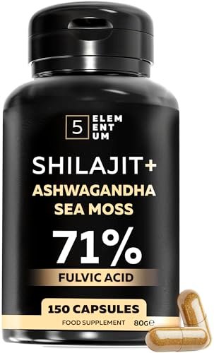 Shilajit Capsules with Ashwagandha & Sea Moss – 150 Capsules with 71% Fulvic Acid – Daily Wellness Support