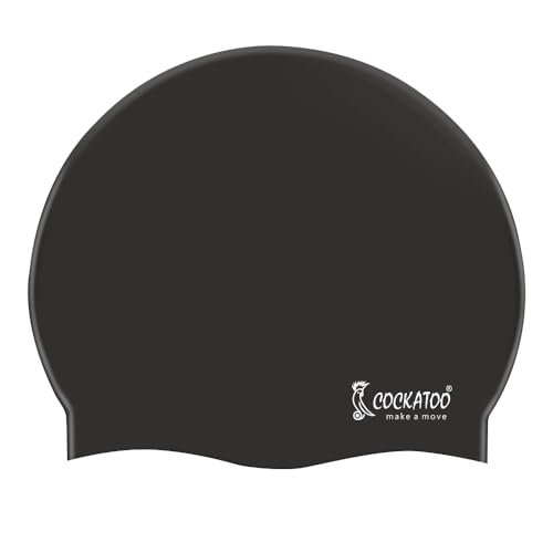 Cockatoo SC01 Rubber Swimming Cap for Adults, Swimming Cap for Men & Women, Black