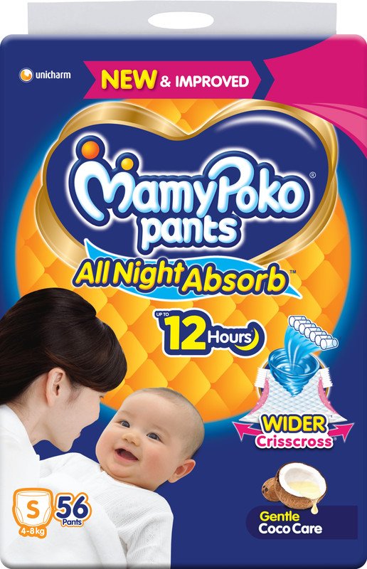 MamyPoko Pants All Night Absorb,Coco Care & 12hr Leakage Protection – S(56 Pieces)