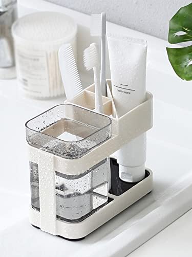 Wolpin Toothbrush Holder Plastic Stand (5.5 x 7.5 x 12 CM) | Bathroom Cup for Toothpaste, Comb, Brush, Cream & Lotion | Drain Waterproof Holder for Kids & Family Use (White)