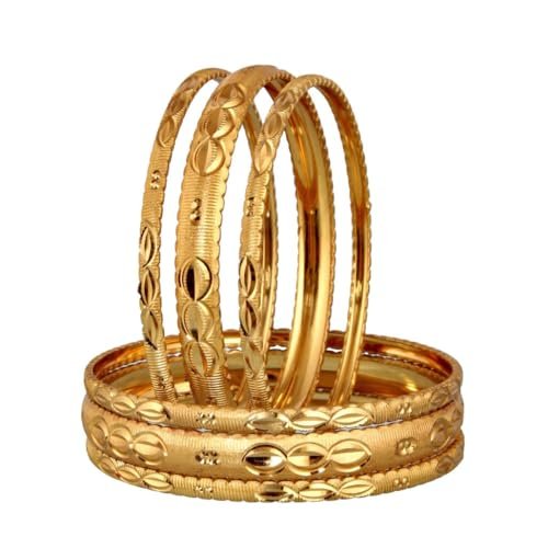 Lucky Jewellery Gold Plated Designer Golden Color Traditional Ethnic 6 Pcs. Bangles Set for Women (274-J1BG-614C-6-26)