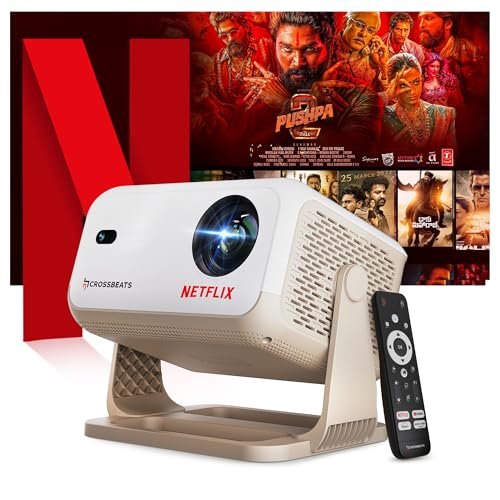 [Netflix Official License] Crossbeats Lumex Flix Projector 4k Ultra HD, 1080p Native, Android 13, WiFi, 16000 Lumens, Smart Mini Projector for Room, Portable Home Cinema, Built-in Apps, 300”Display