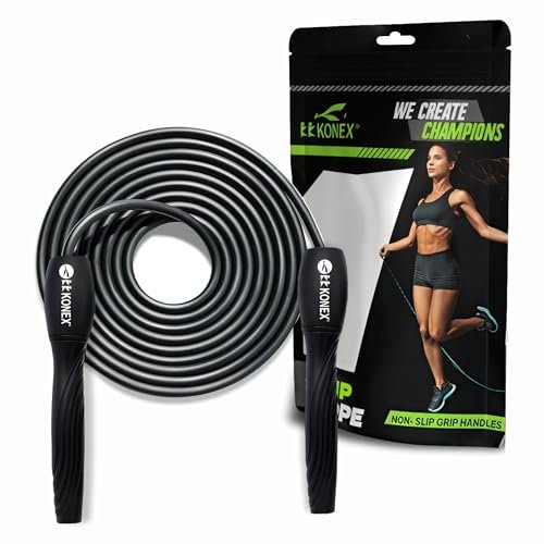 Konex Skipping Rope for Men & Women | Jumping Rope for Fitness, Home & Gym Workouts (Black)
