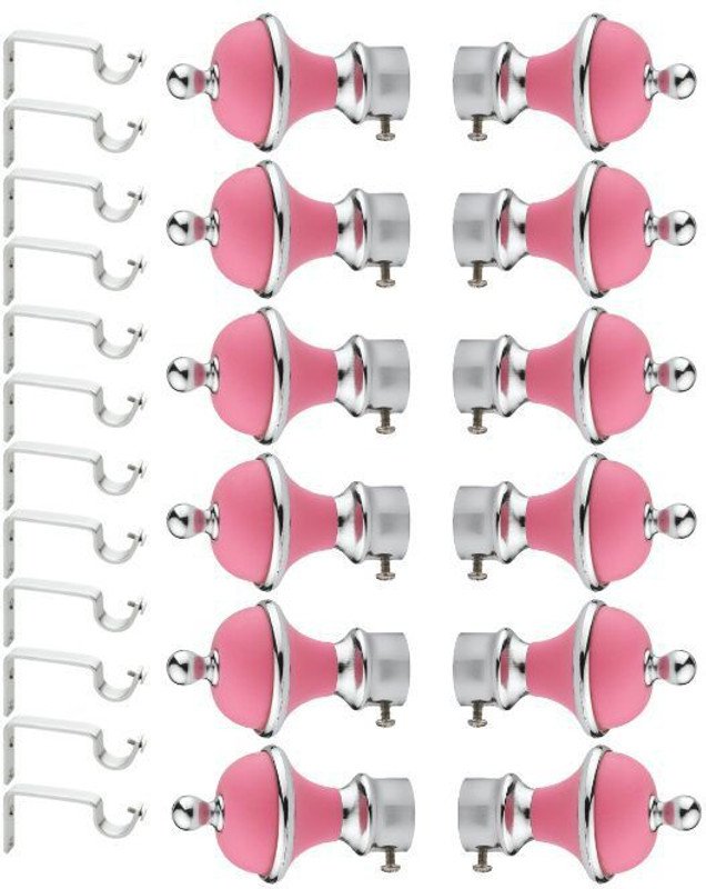 GLOXY Silver, Pink Rod Rail Bracket, Curtain Knobs, Curtain Hooks, Curtain Rods Metal(Pack of 24)